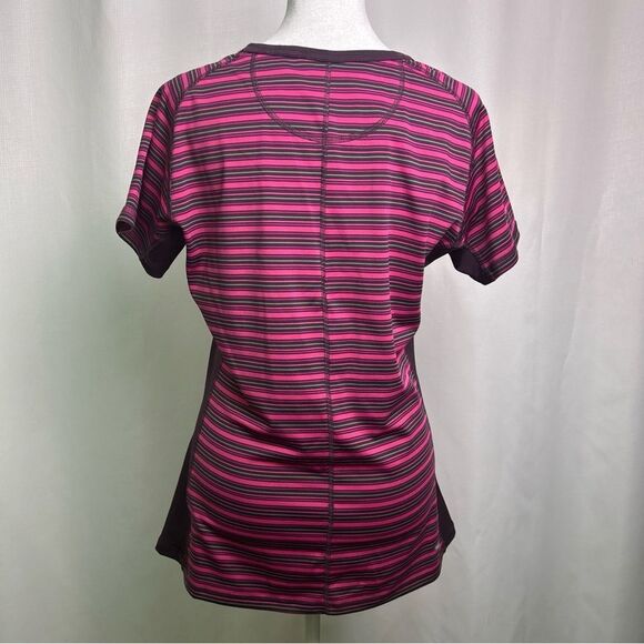 The North Face Top Women’s Large Pink Strips Vapor Wick Short Sleeve Scoop Neck - Picture 8 of 11
